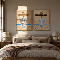 Blue River Splits Silence - river stripe portrait by Elliot Vale, modern figurative set of 2 wall art - styled room scene view 4
