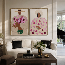 Flowers Gather Between Hands - woman flower portrait by Elliot Vale, modern figurative set of 2 wall art - styled room scene view 4