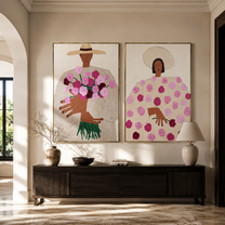 Flowers Gather Between Hands - woman flower portrait by Elliot Vale, modern figurative set of 2 wall art - styled room scene view 5