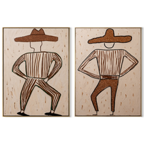 Bent Knees Mark Rhythm - dancing cowboy figures by Elliot Vale, modern figurative set of 2 wall art - complete two-panel artwork set on white background