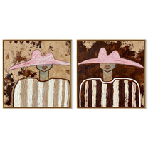 Dusty Hats Frame Stripes - weathered stripe portrait by Elliot Vale, modern figurative set of 2 wall art - complete two-panel artwork set on white background