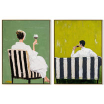 Cafe Chairs Face Away - seated cafe backs by Elliot Vale, modern figurative set of 2 wall art - complete two-panel artwork set on white background