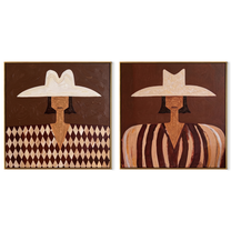 White Hats Divide Pattern - patterned Western portrait by Elliot Vale, modern figurative set of 2 wall art - complete two-panel artwork set on white background