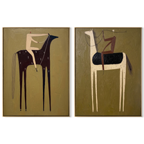 Black Horses Trade Riders - paired horse riders by Elliot Vale, modern figurative set of 2 wall art - complete two-panel artwork set on white background