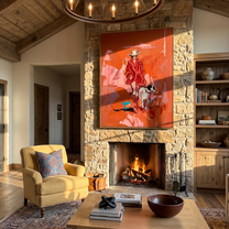 Cowboy Walks with Loyalty — Cowboy and Spotted Dog Painting | Contemporary Western Vertical Wall Art – brown and red contemporary western western art, vertical hand-painted canvas art – view 2