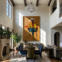 Smoke Rises Beside Waiting — Seated Cowboy with Smoke Painting | Contemporary Western Vertical Wall Art – brown and black contemporary western western art, vertical hand-painted canvas art – view 2