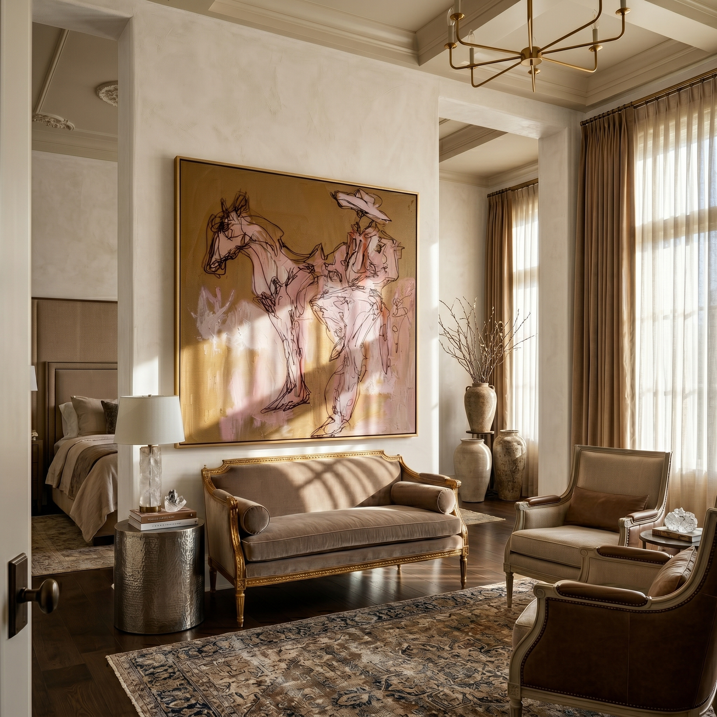 Rider Dissolves into Dust — Sketch Horseback Cowboy Painting | Contemporary Western Square Wall Art – brown and red contemporary western western art, square hand-painted canvas art – view 2