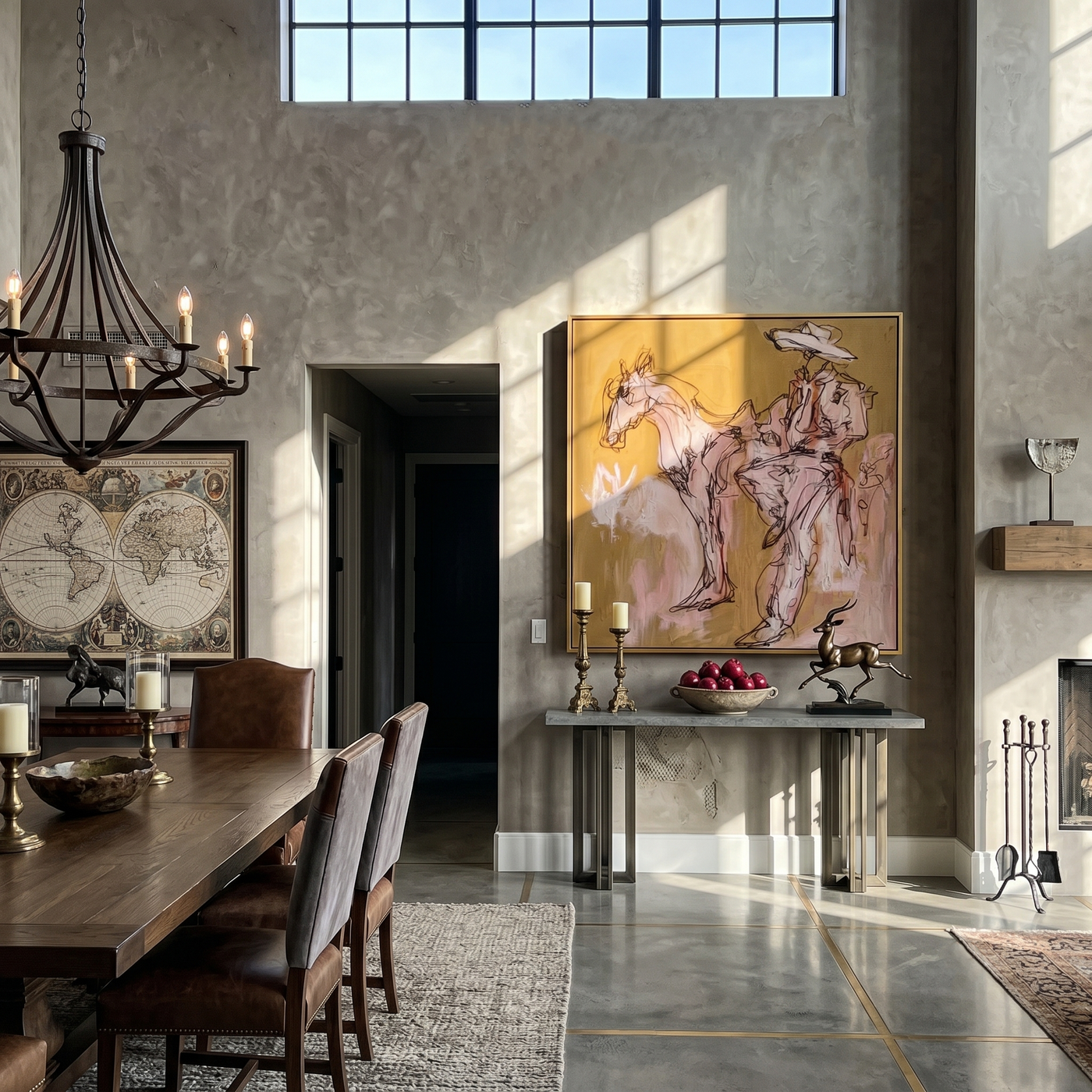 Rider Dissolves into Dust — Sketch Horseback Cowboy Painting | Contemporary Western Square Wall Art – brown and red contemporary western western art, square hand-painted canvas art – view 4