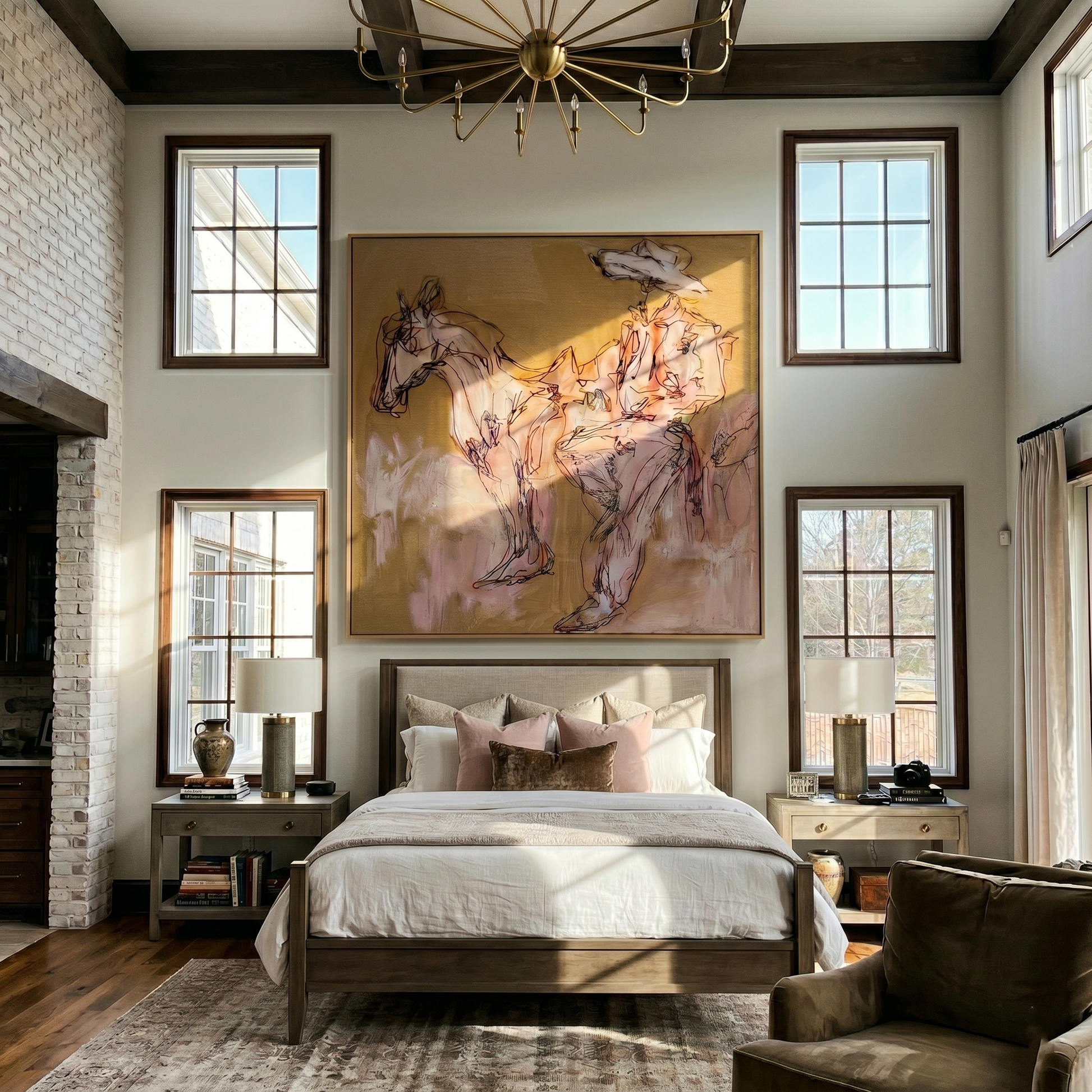 Rider Dissolves into Dust — Sketch Horseback Cowboy Painting | Contemporary Western Square Wall Art – brown and red contemporary western western art, square hand-painted canvas art – view 5