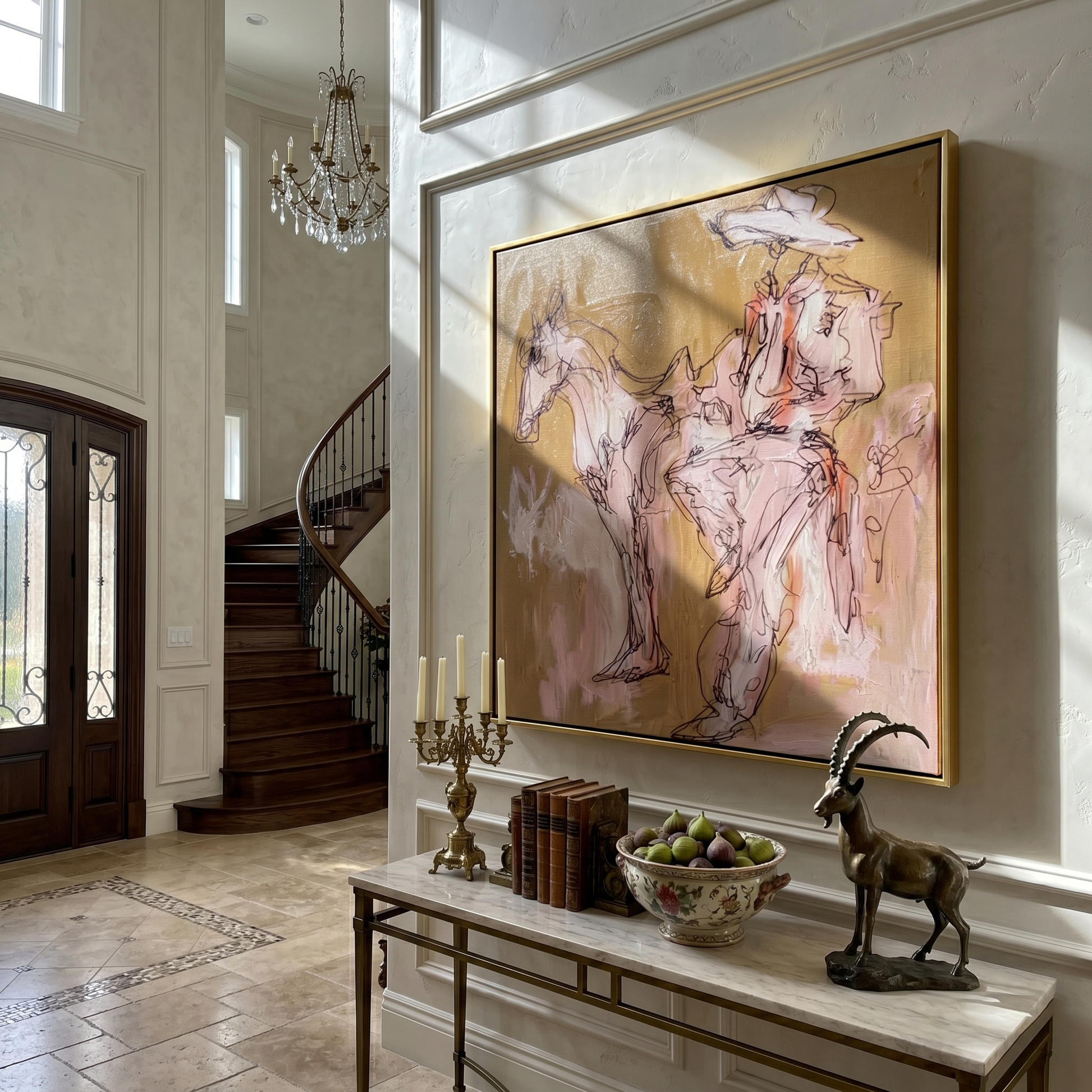 Rider Dissolves into Dust — Sketch Horseback Cowboy Painting | Contemporary Western Square Wall Art – brown and red contemporary western western art, square hand-painted canvas art – view 6