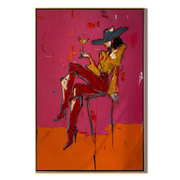 Martini Balances on Crimson — brown and red and pink contemporary western western art, vertical hand-painted canvas art – view 1