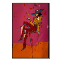 Martini Balances on Crimson — brown and red and pink contemporary western western art, vertical hand-painted canvas art – view 1