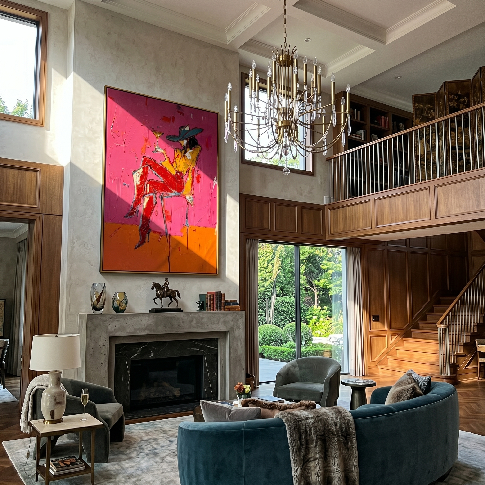 Martini Balances on Crimson — brown and red and pink contemporary western western art, vertical hand-painted canvas art – view 5