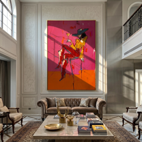 Martini Balances on Crimson — brown and red and pink contemporary western western art, vertical hand-painted canvas art – view 6