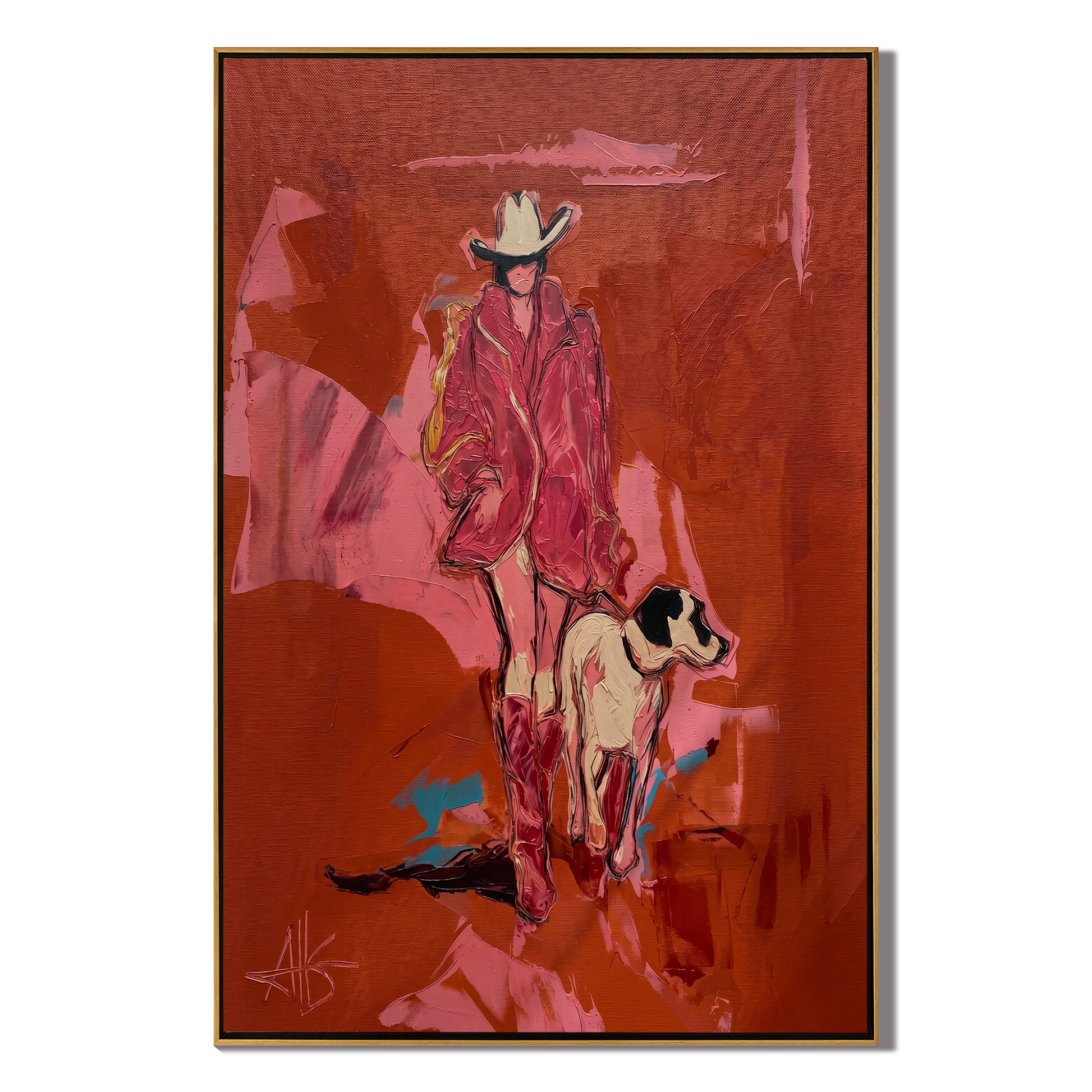Red Road Keeps Faith — red and brown contemporary western western art, vertical hand-painted canvas art – view 1