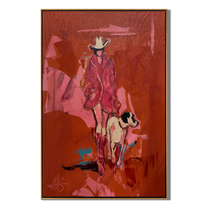 Red Road Keeps Faith — red and brown contemporary western western art, vertical hand-painted canvas art – view 1