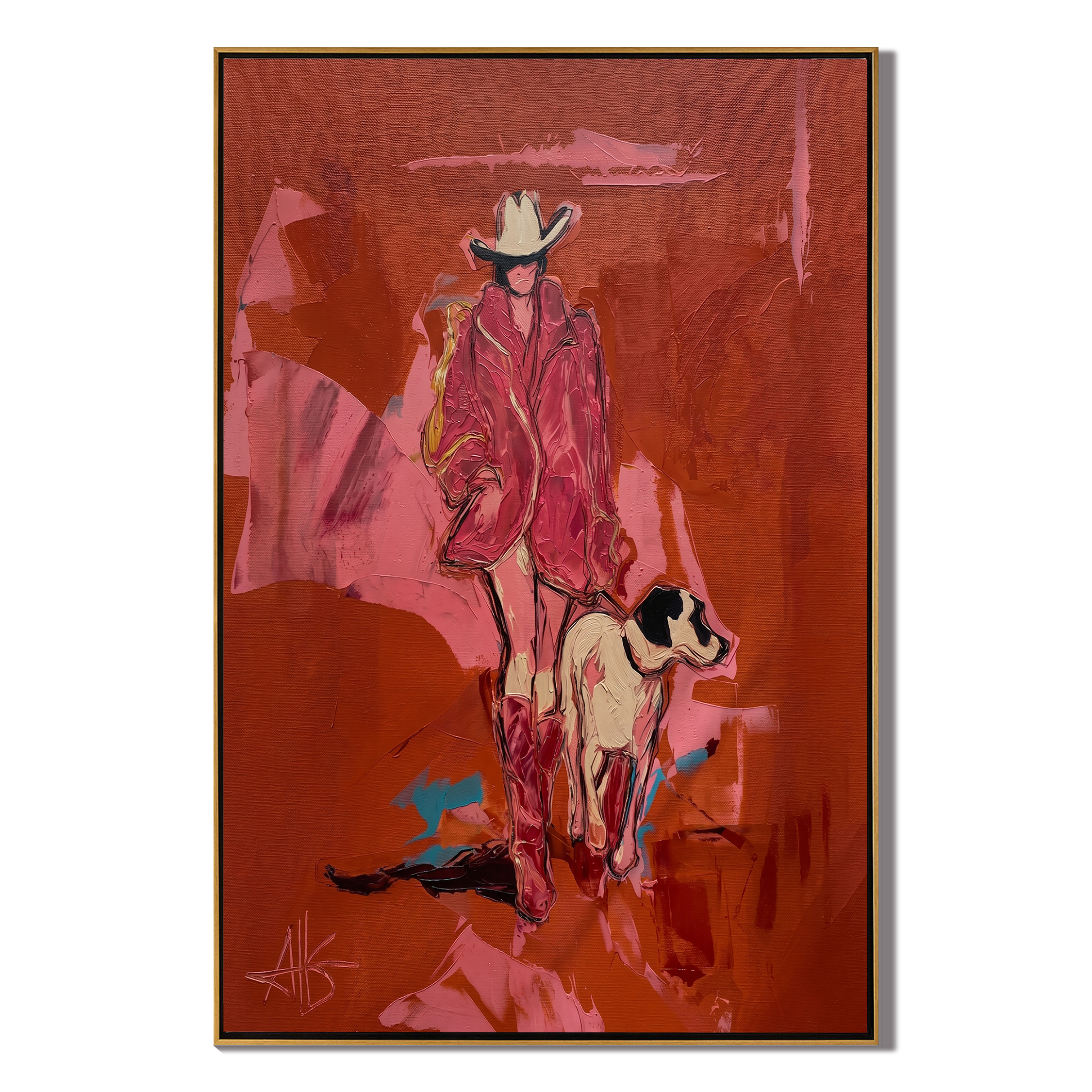 Red Road Keeps Faith — red and brown contemporary western western art, vertical hand-painted canvas art – view 1