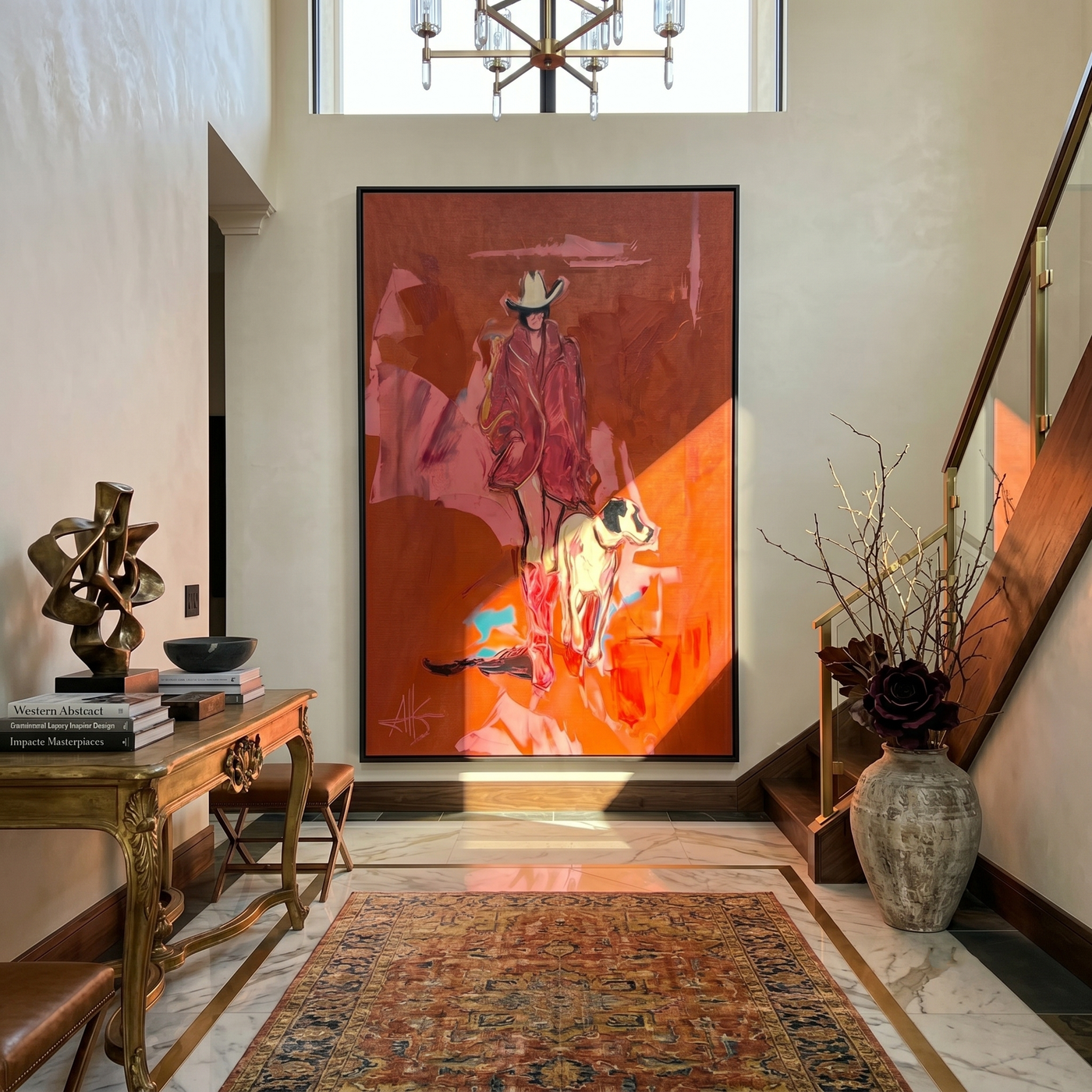 Red Road Keeps Faith — red and brown contemporary western western art, vertical hand-painted canvas art – view 2