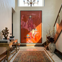 Red Road Keeps Faith — red and brown contemporary western western art, vertical hand-painted canvas art – view 2