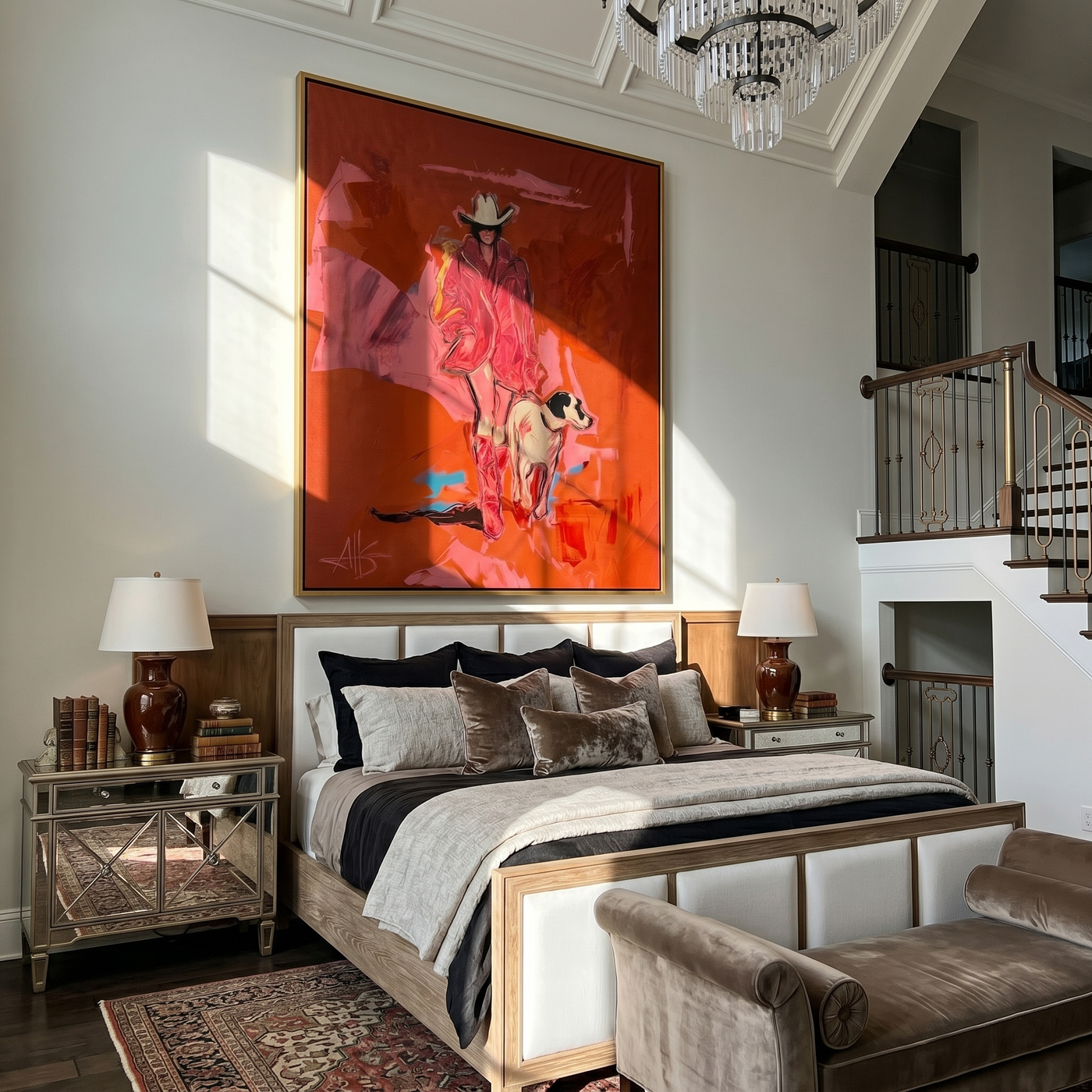 Red Road Keeps Faith — red and brown contemporary western western art, vertical hand-painted canvas art – view 3