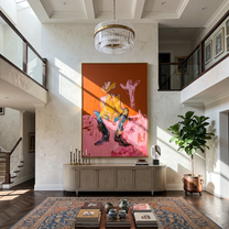 Pink Horse Hears Stillness — Cowboy with Pink Horse Painting | Contemporary Western Vertical Wall Art – brown and red contemporary western western art, vertical hand-painted canvas art – view 2