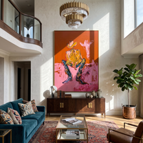 Pink Horse Hears Stillness — Cowboy with Pink Horse Painting | Contemporary Western Vertical Wall Art – brown and red contemporary western western art, vertical hand-painted canvas art – view 4
