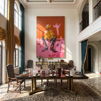 Pink Horse Hears Stillness — Cowboy with Pink Horse Painting | Contemporary Western Vertical Wall Art – brown and red contemporary western western art, vertical hand-painted canvas art – view 6
