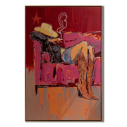Smoke Sleeps on Velvet — brown and gray and red contemporary western western art, vertical hand-painted canvas art – view 1