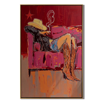 Smoke Sleeps on Velvet — brown and gray and red contemporary western western art, vertical hand-painted canvas art – view 1