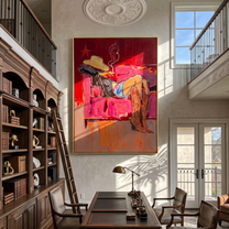 Smoke Sleeps on Velvet — brown and gray and red contemporary western western art, vertical hand-painted canvas art – view 5