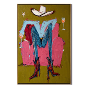 Two Glasses Frame Blue — brown and red contemporary western western art, vertical hand-painted canvas art – view 1