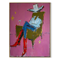 Red Boots Cross Rose - seated cowboy portrait painting by Ethan Mercer, contemporary Western vertical wall art – wood frame on white background