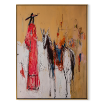 Scarlet Figure Follows Horse - abstract rider and horse painting by Ethan Mercer, contemporary Western vertical wall art – wood frame on white background