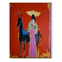 Floral Coat Meets Shadow - cowgirl and dark horse painting by Ethan Mercer, contemporary Western vertical wall art – wood frame on white background