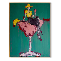 Pink Glass Carries Gold - cowgirl in martini glass painting by Ethan Mercer, contemporary Western vertical wall art – wood frame on white background