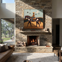 Crescent Guides Star Horse - moonlit rider horse painting by Ethan Mercer, contemporary Western square wall art – styled room scene view 4