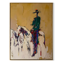 Ochre Dust Keeps Horse - standing rider horse sketch by Ethan Mercer, contemporary Western vertical wall art – wood frame on white background
