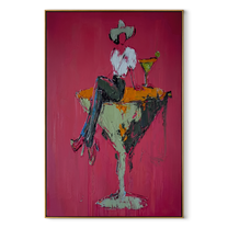 Mint Glass Holds Midnight - cowgirl martini glass painting by Ethan Mercer, contemporary Western vertical wall art – wood frame on white background