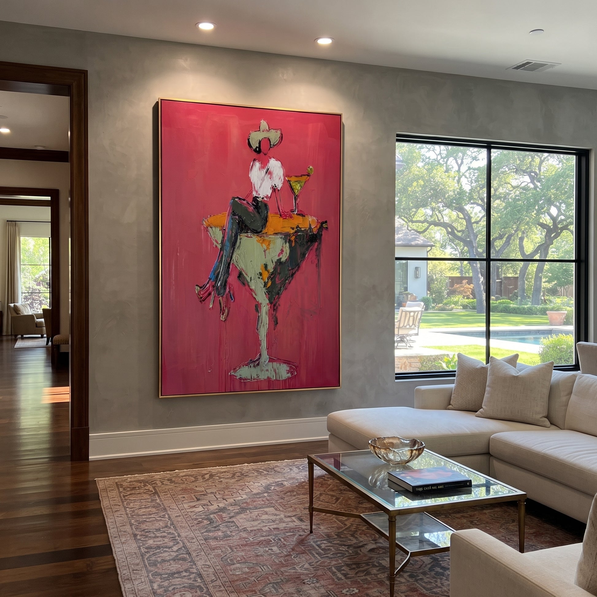 Mint Glass Holds Midnight - cowgirl martini glass painting by Ethan Mercer, contemporary Western vertical wall art – styled room scene view 4
