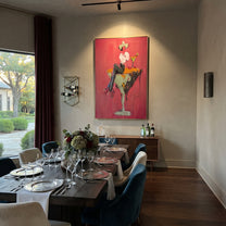Mint Glass Holds Midnight - cowgirl martini glass painting by Ethan Mercer, contemporary Western vertical wall art – styled room scene view 5
