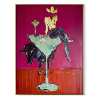 Mint Glass Lifts Gold - cowgirl cocktail glass painting by Ethan Mercer, contemporary Western vertical wall art – wood frame on white background
