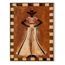 Ivory Trousers Command Stillness - standing cowgirl portrait painting by Ethan Mercer, contemporary Western vertical wall art – wood frame on white background