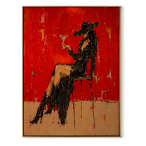Black Lace Raises Glass - elegant cowgirl martini painting by Ethan Mercer, contemporary Western vertical wall art – wood frame on white background