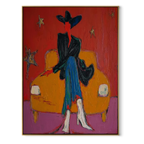 Orange Chair Keeps Night - dark cowboy chair painting by Ethan Mercer, contemporary Western vertical wall art – wood frame on white background