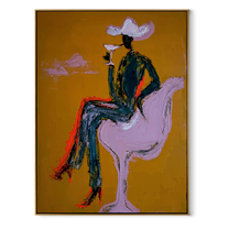 Lavender Horse Carries Evening - cowgirl horse cocktail painting by Ethan Mercer, contemporary Western vertical wall art – wood frame on white background