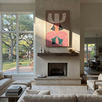 White Crown Frames Rose - surreal cowgirl portrait painting by Ethan Mercer, contemporary Western vertical wall art – styled room scene view 2