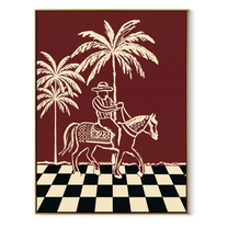 Checkerboard Guides Palm Rider - palm horse rider painting by Ethan Mercer, contemporary Western vertical wall art – wood frame on white background